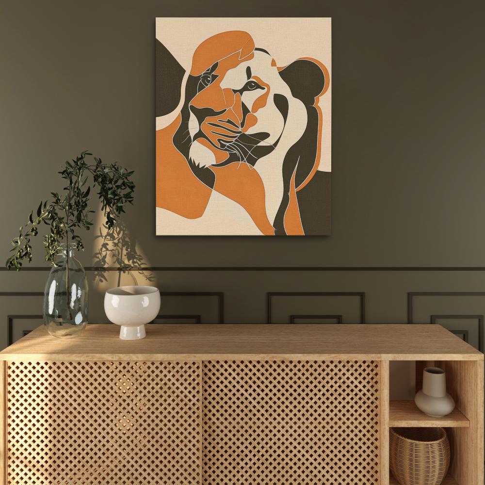 a painting of a lion on a wall