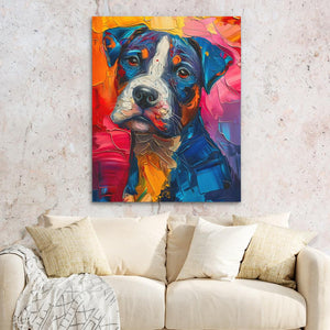 a painting of a dog on a wall above a couch