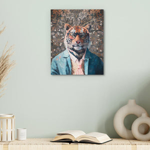 a painting of a tiger wearing glasses and a suit