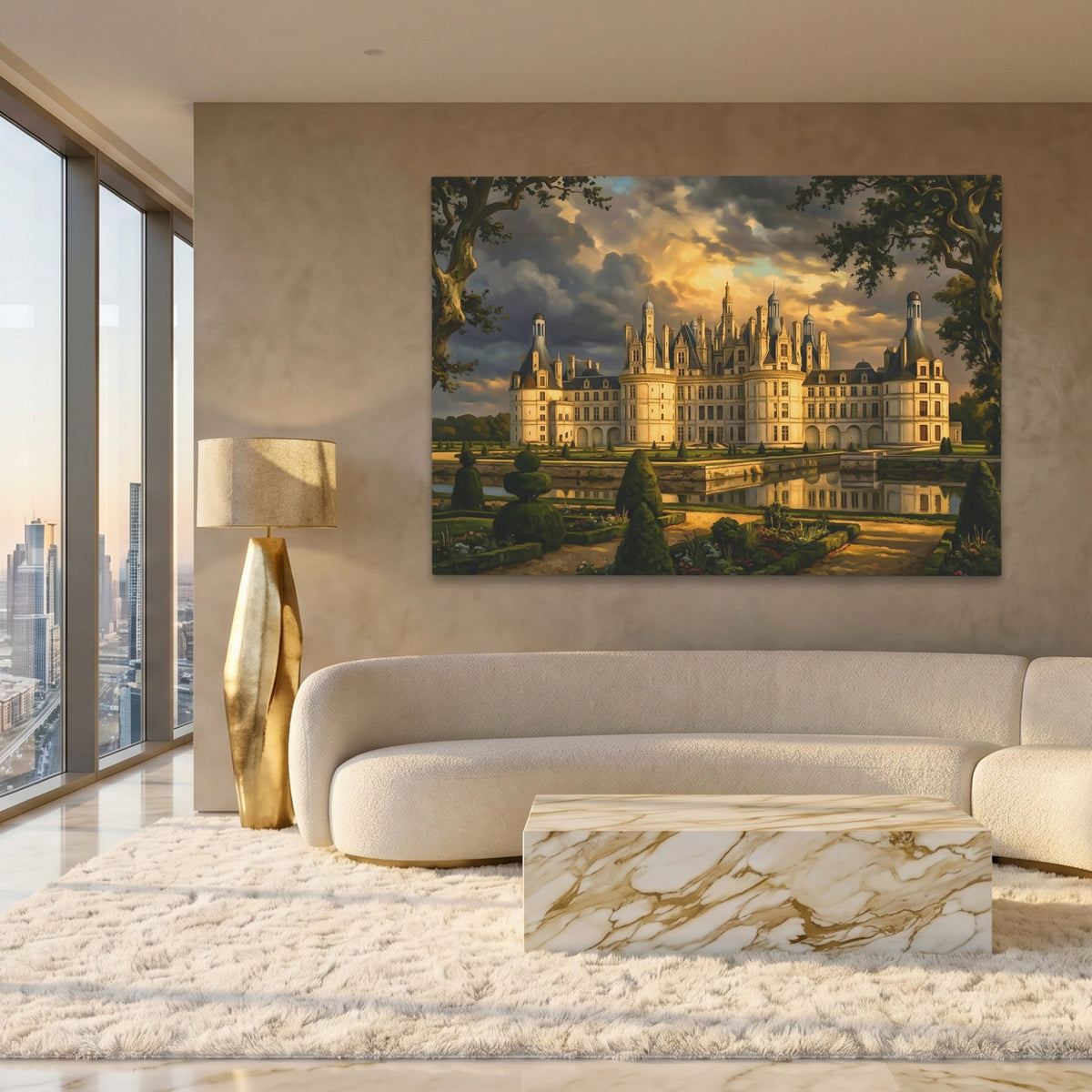 Chambord Castle Twilight Reflection - Luxury Wall Art