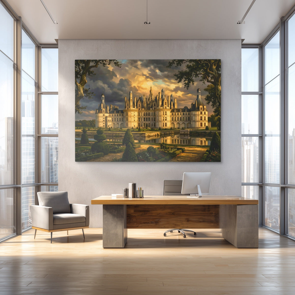 Chambord Castle Twilight Reflection - Luxury Wall Art