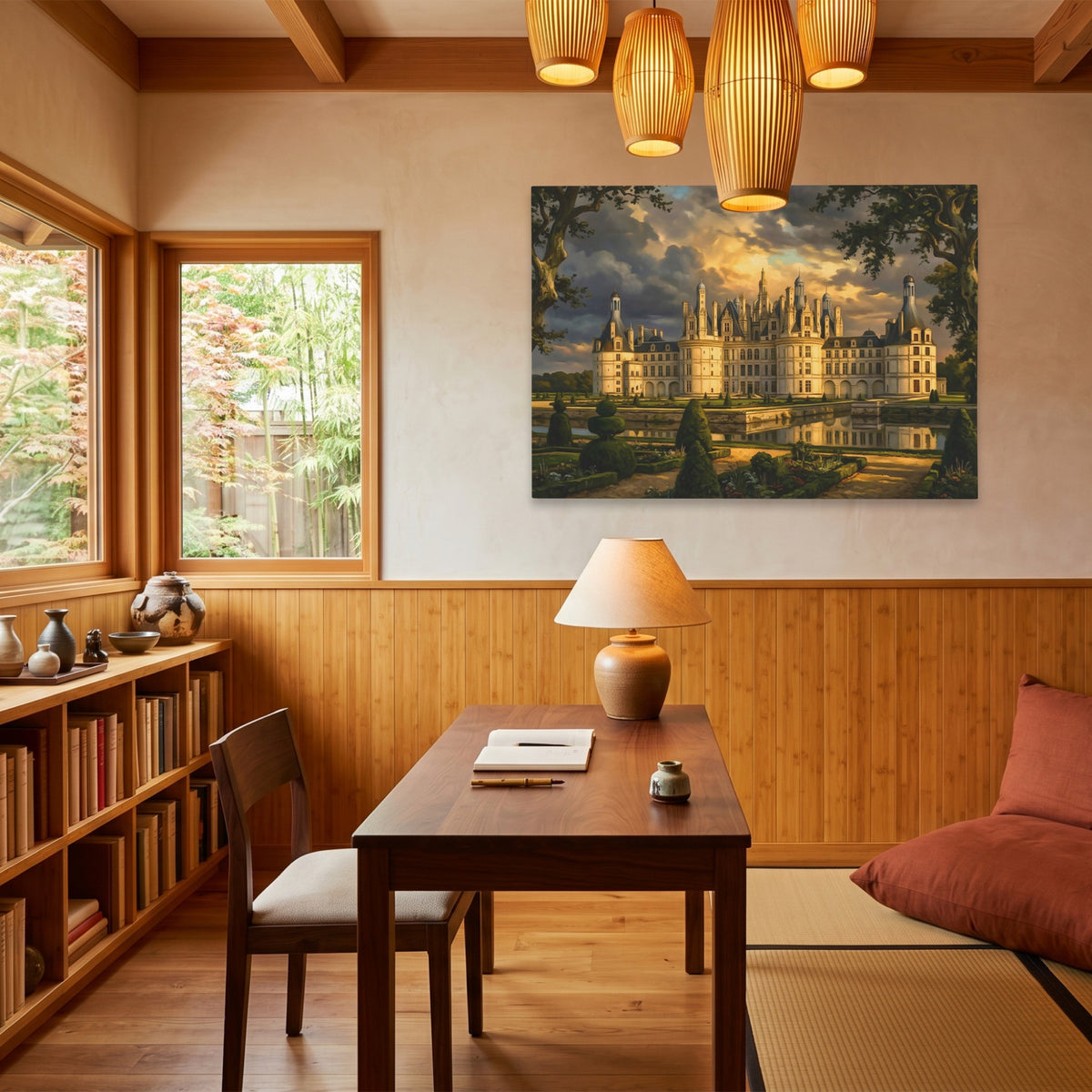Chambord Castle Twilight Reflection — Chambord Castle Twilight Reflection Wood Minimalist Room Land 220