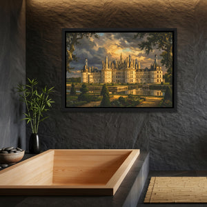 Chambord Castle Twilight Reflection — Chambord Castle Twilight Reflection Bamboo Bathroom Land 44