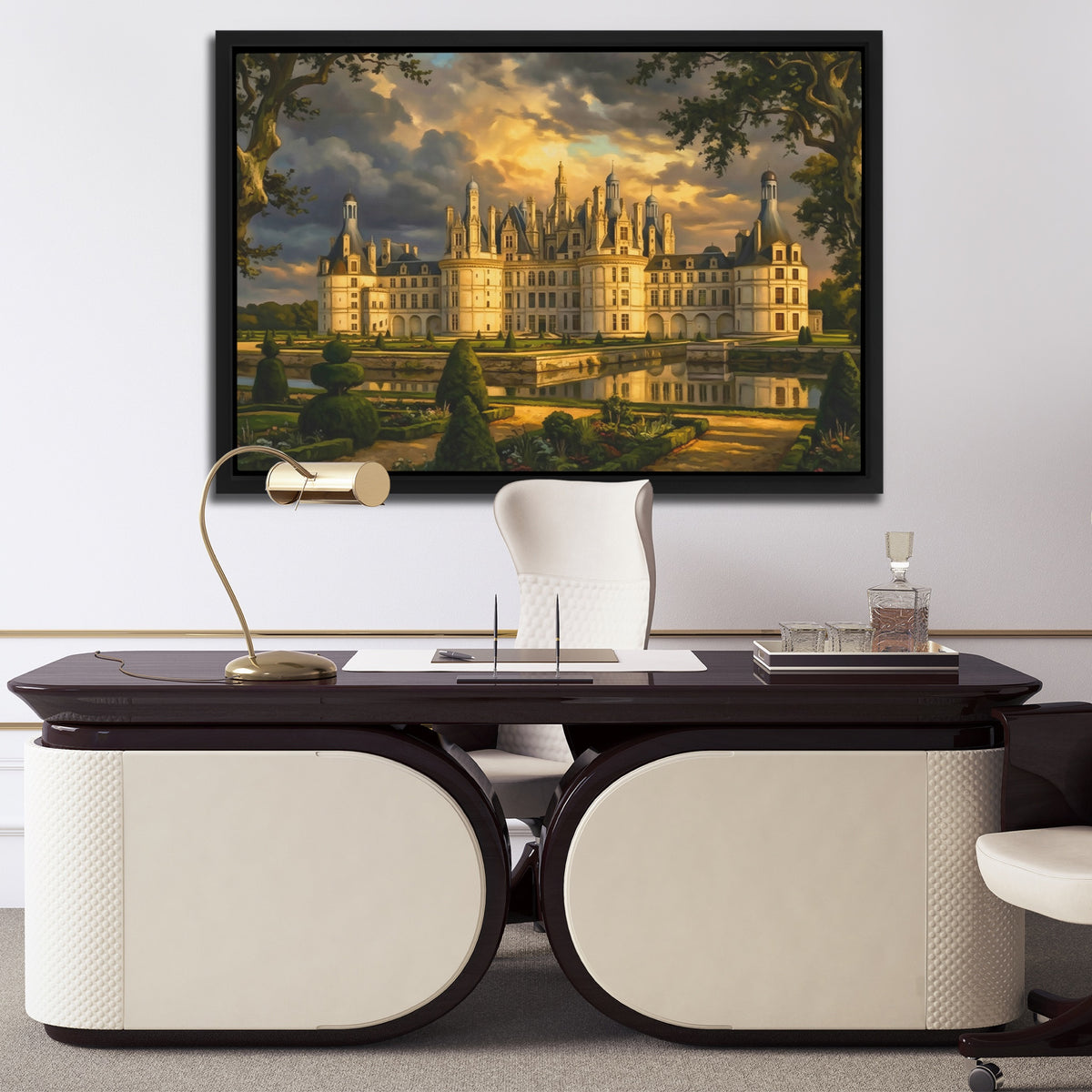 Chambord Castle Twilight Reflection — Chambord Castle Twilight Reflection Luxury Office Desk 156