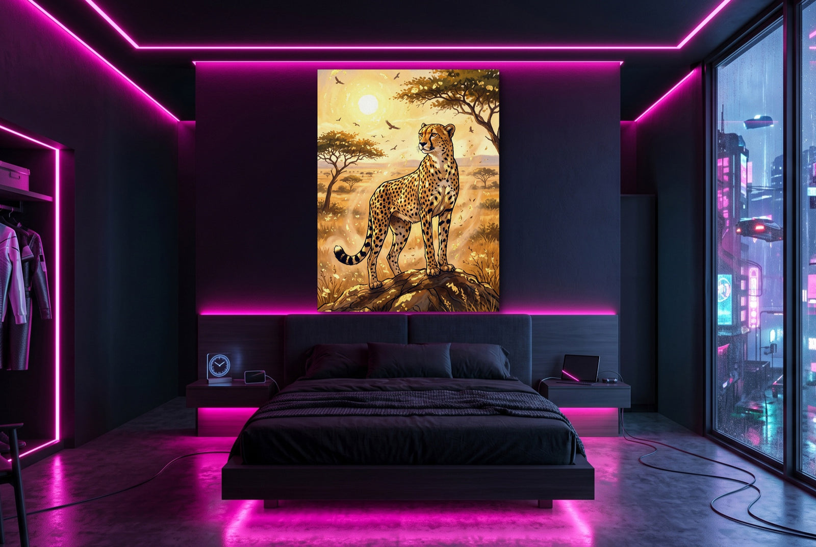 Cheetah Golden Sunrise — cheetah golden sunrise white studio framed black