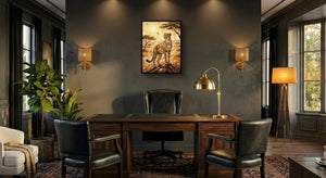 Cheetah Golden Sunrise — cheetah golden sunrise office interior with desk 1port framed black