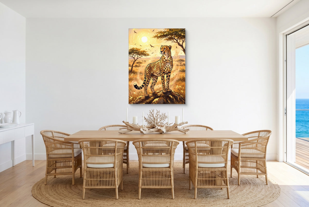 Cheetah Golden Sunrise — cheetah golden sunrise small dining room with ocean view 1port flush print