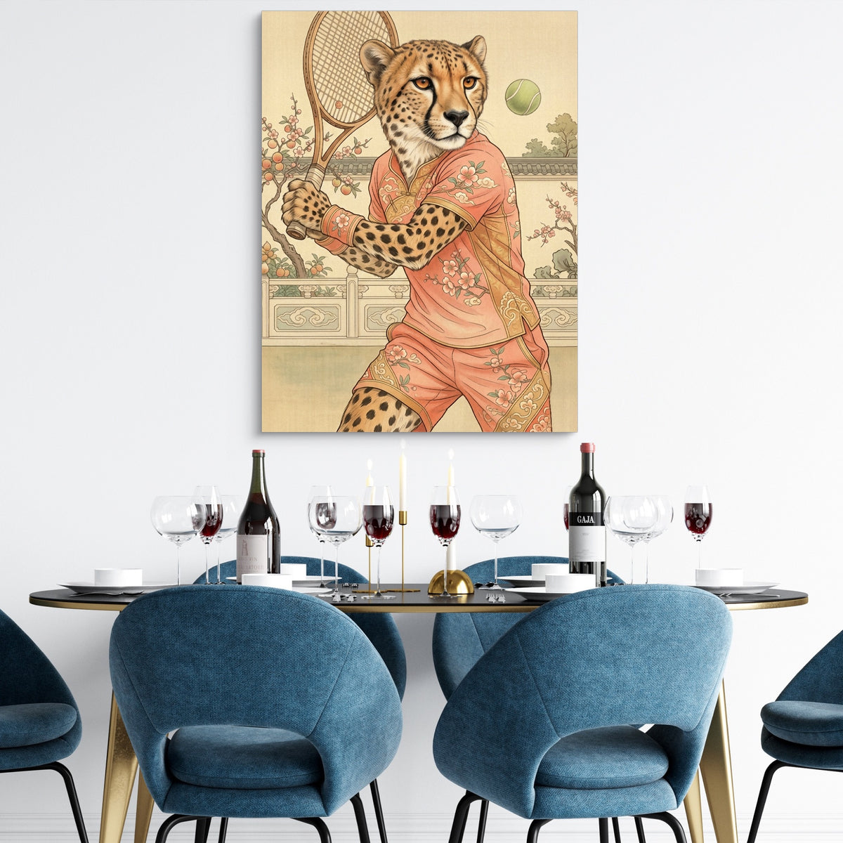 Cheetah's Court Serve — cheetah's court serve sq dining room tables 1port flush print