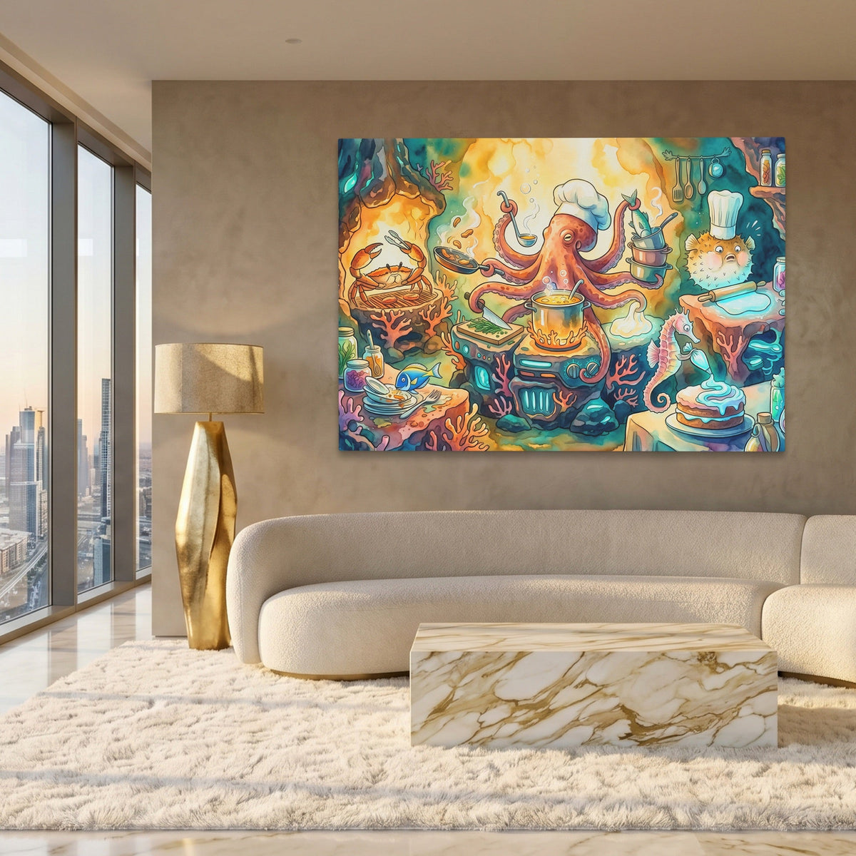 Chef Octopus Cooking - Luxury Wall Art