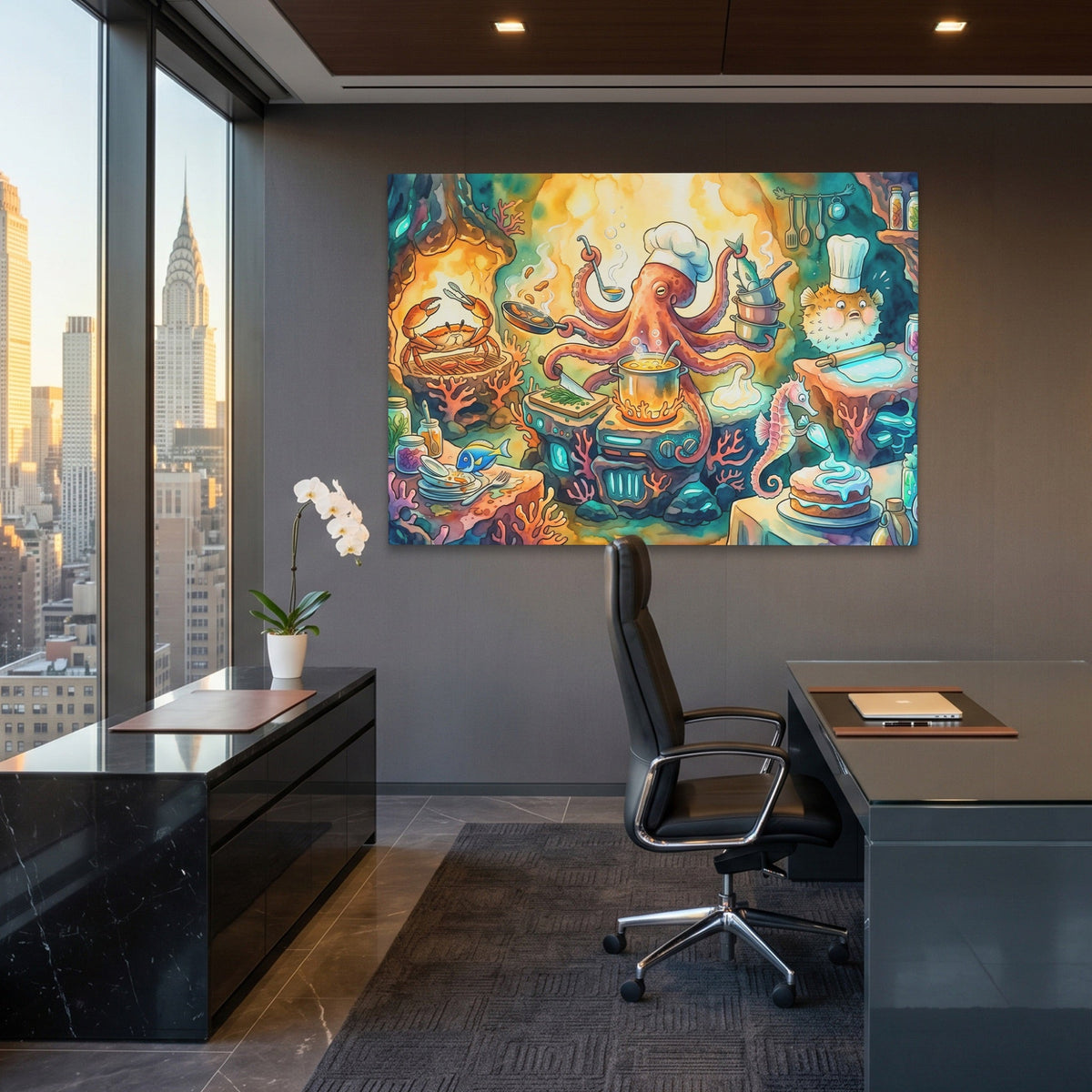 Chef Octopus Cooking - Luxury Wall Art