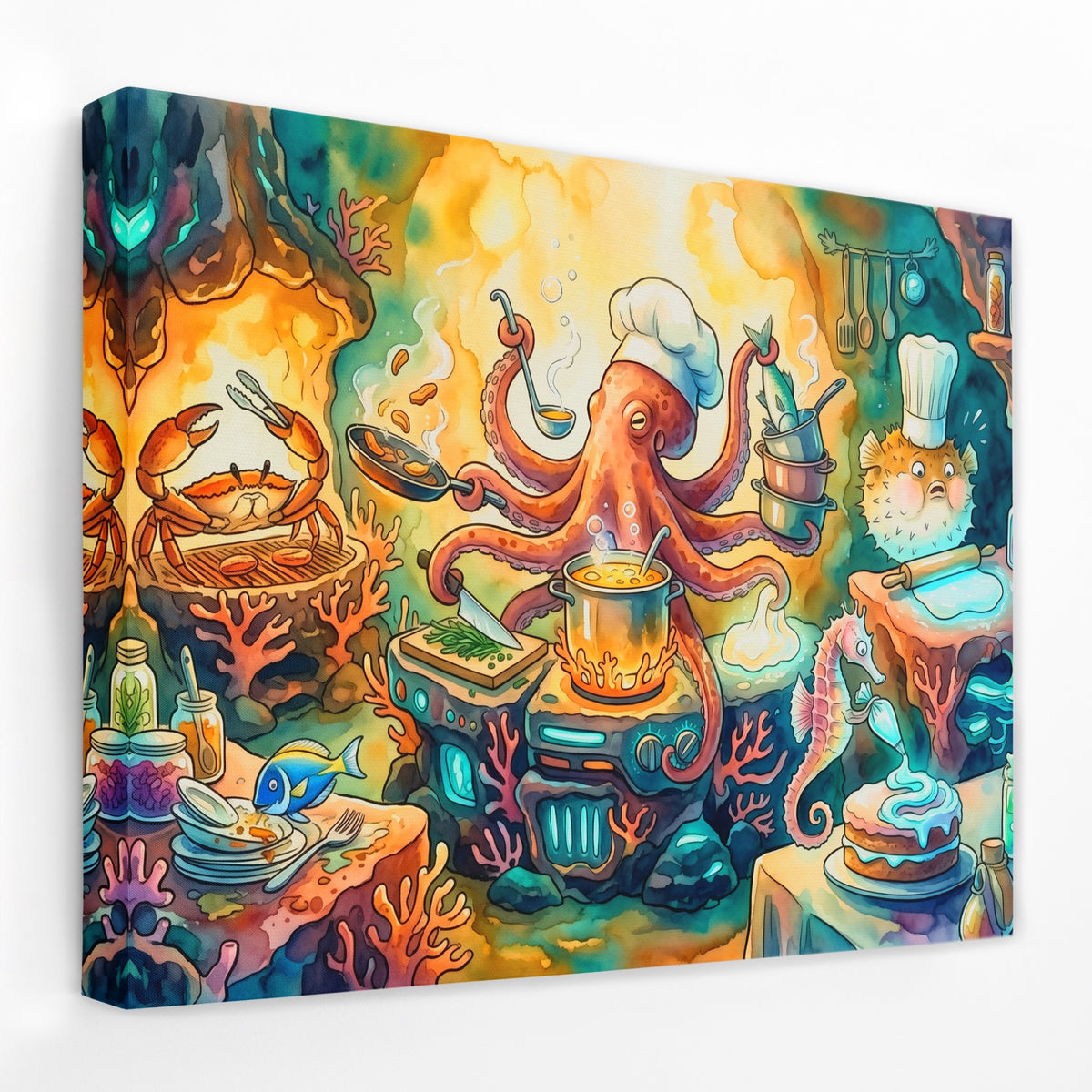Chef Octopus Cooking — Chef Octopus Cooking Landscape   Side View   Mirror Wrap 141