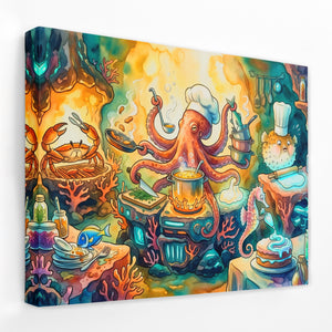 Chef Octopus Cooking — Chef Octopus Cooking Landscape   Side View   Mirror Wrap 141