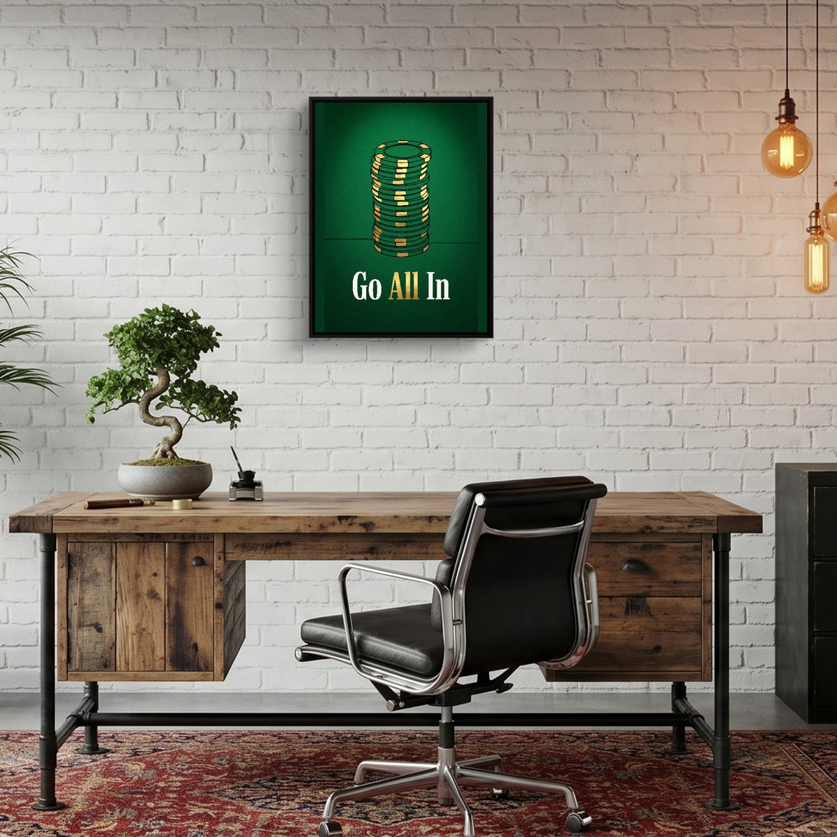 Chips Go All-In — chips go all in sq bonsai office 1port framed black