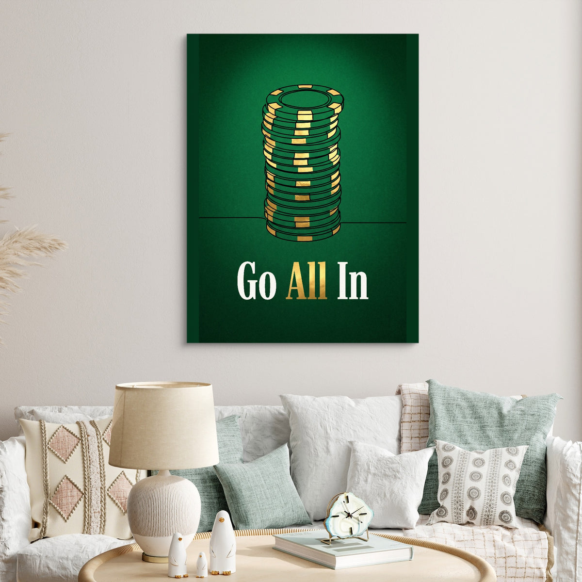 Chips Go All-In — chips go all in sq clock bed 1port flush print