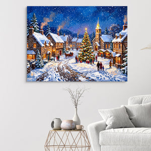 Christmas Village Snowfall — christmas village snowfall sq white walls 1land flush print