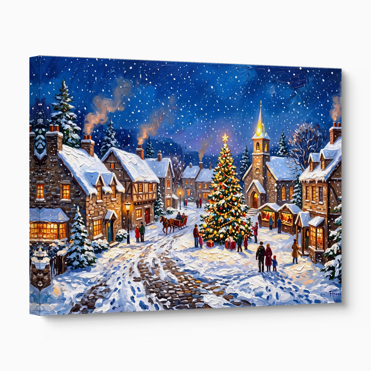Christmas Village Snowfall — christmas village snowfall angled flush print