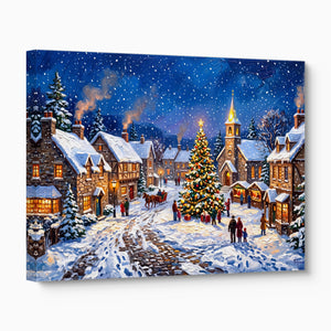 Christmas Village Snowfall — christmas village snowfall angled flush print