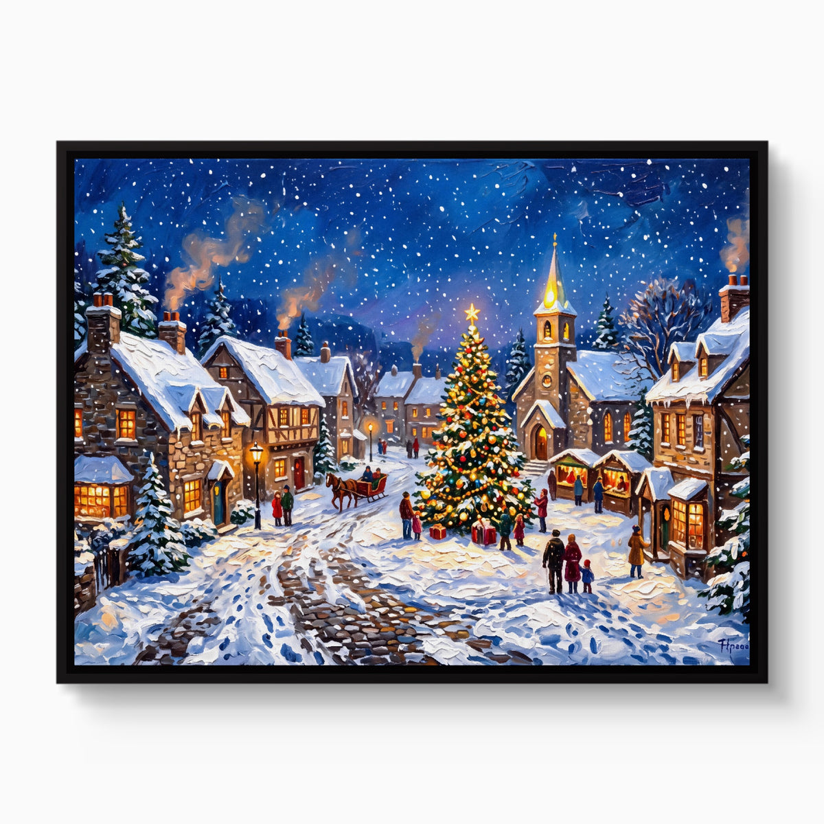 Christmas Village Snowfall — christmas village snowfall white studio framed black