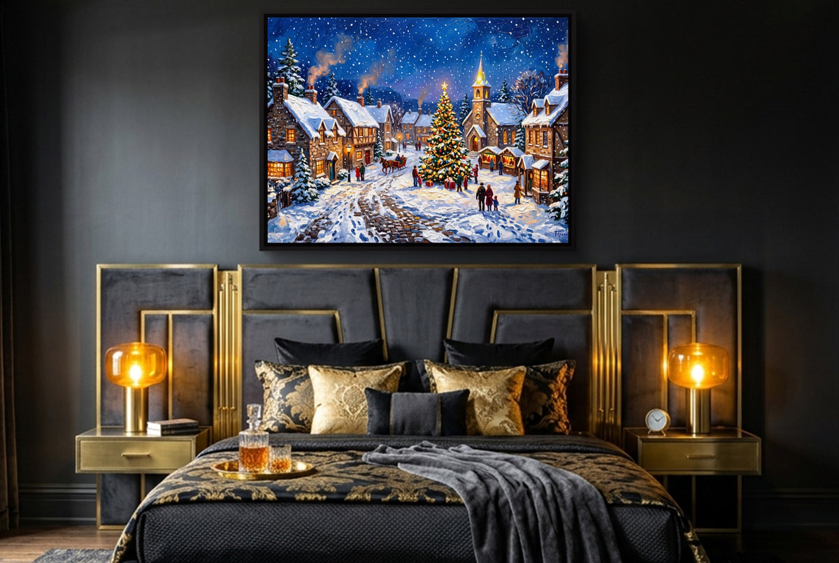 Christmas Village Snowfall — christmas village snowfall bedroom with window 2 1land framed black