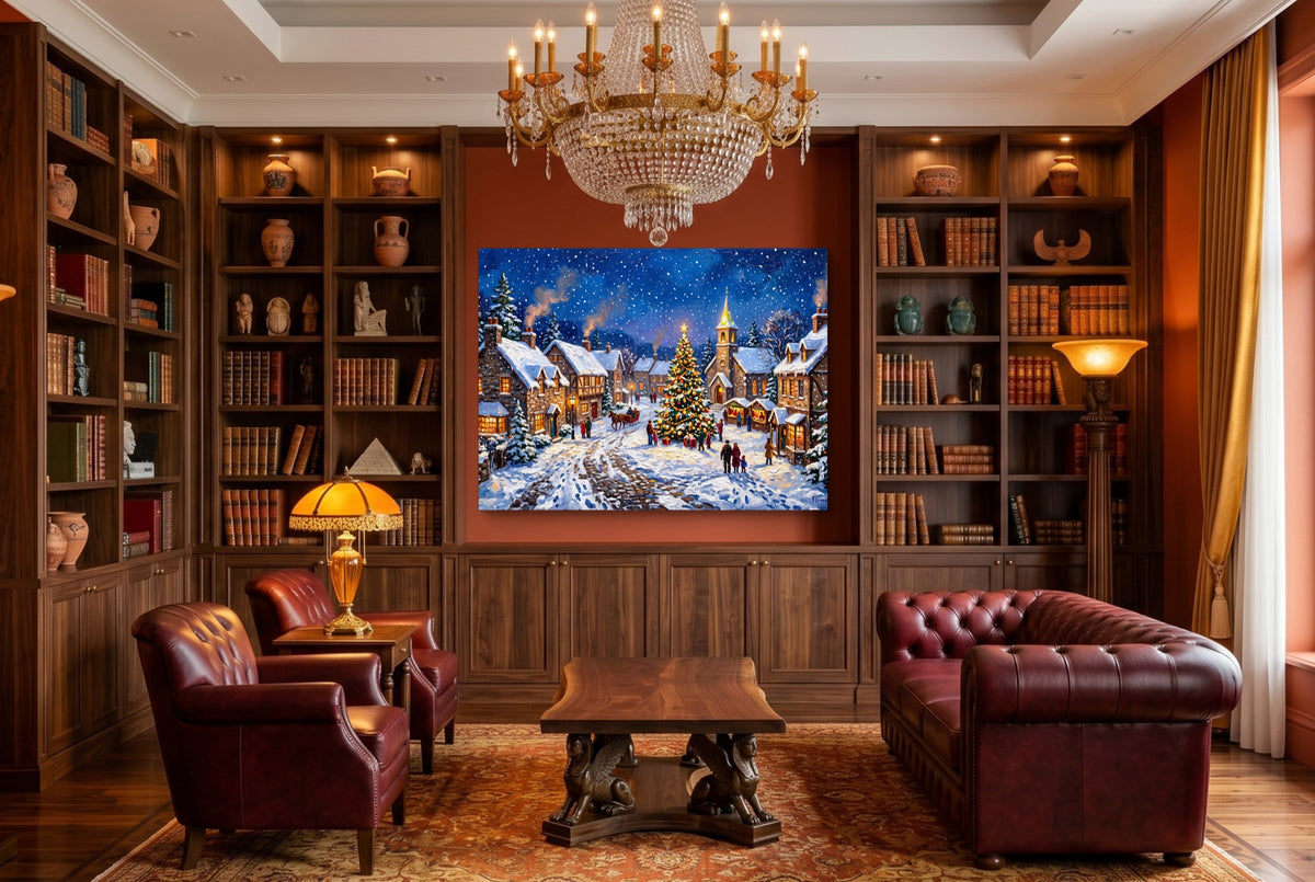 Christmas Village Snowfall — christmas village snowfall living room interior 2 1land flush print