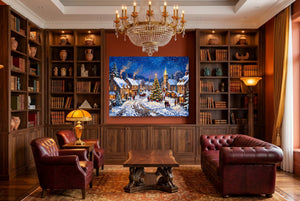 Christmas Village Snowfall — christmas village snowfall living room interior 2 1land flush print