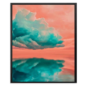 Cloud Mirror - Ocean Blues Wall Art in Black Frame