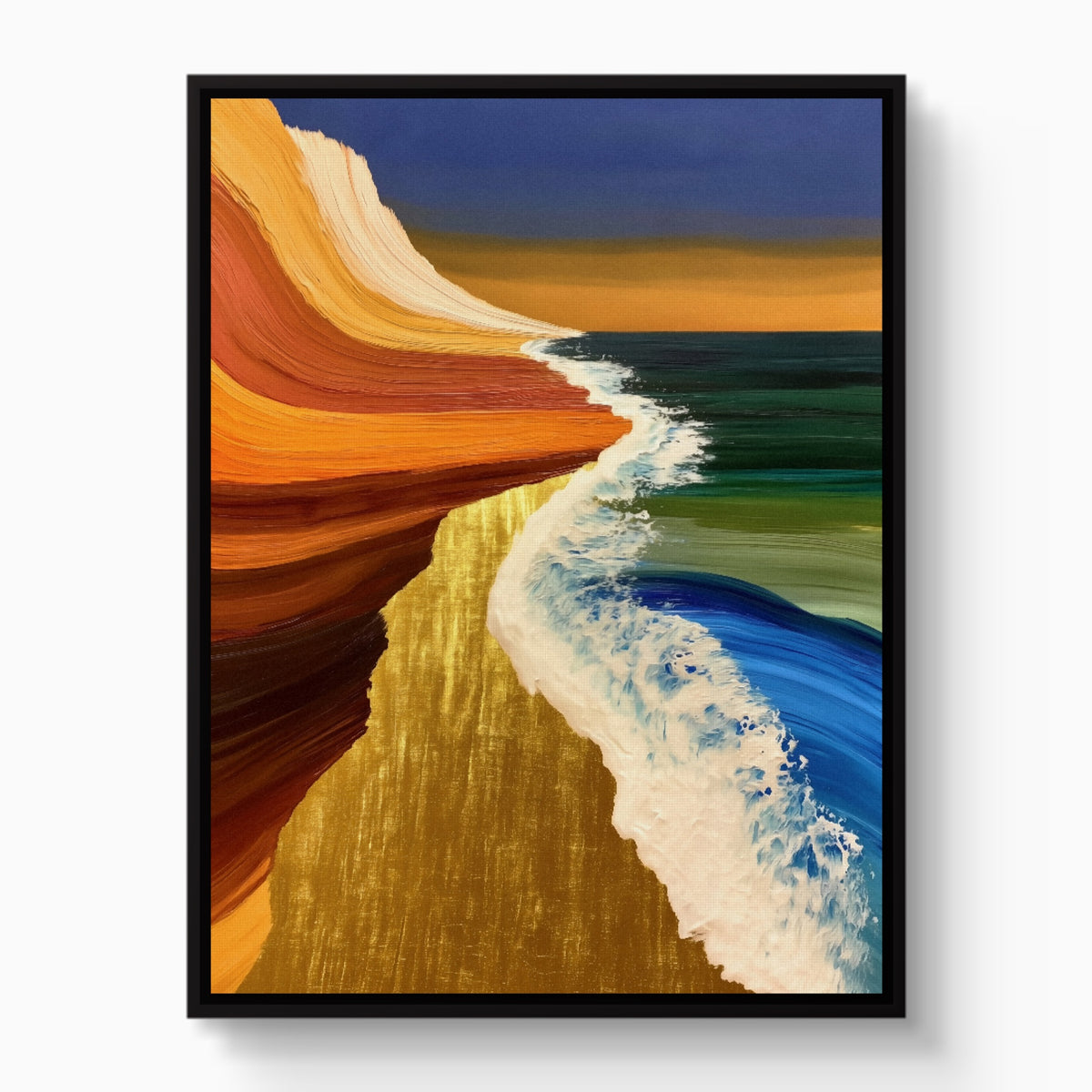 Coastal Brushstroke Flow — coastal brushstroke flow white studio framed black