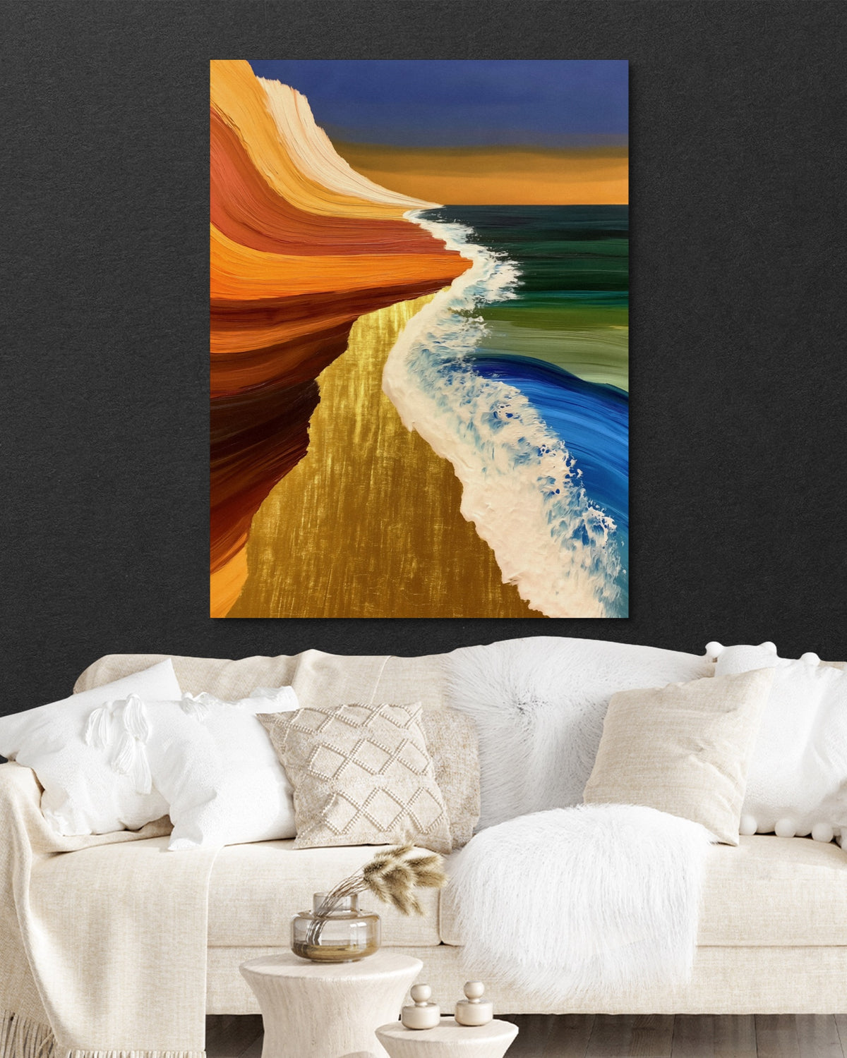Coastal Brushstroke Flow — coastal brushstroke flow psd black wall white couch 1port flush print