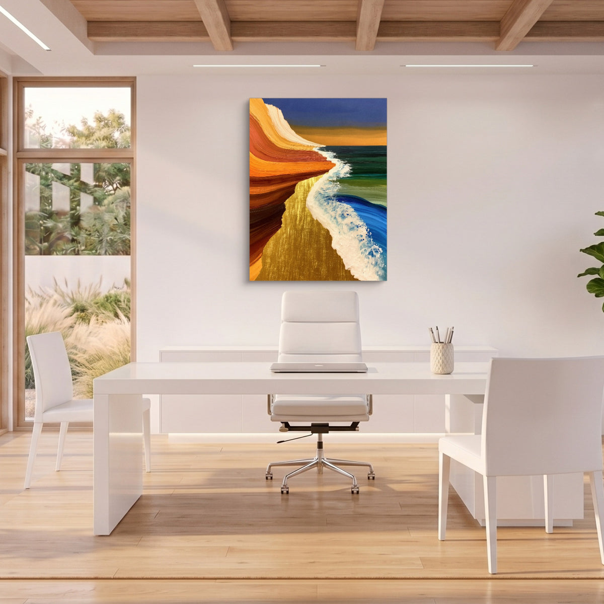 Coastal Brushstroke Flow — coastal brushstroke flow sq beach house office 1port flush print