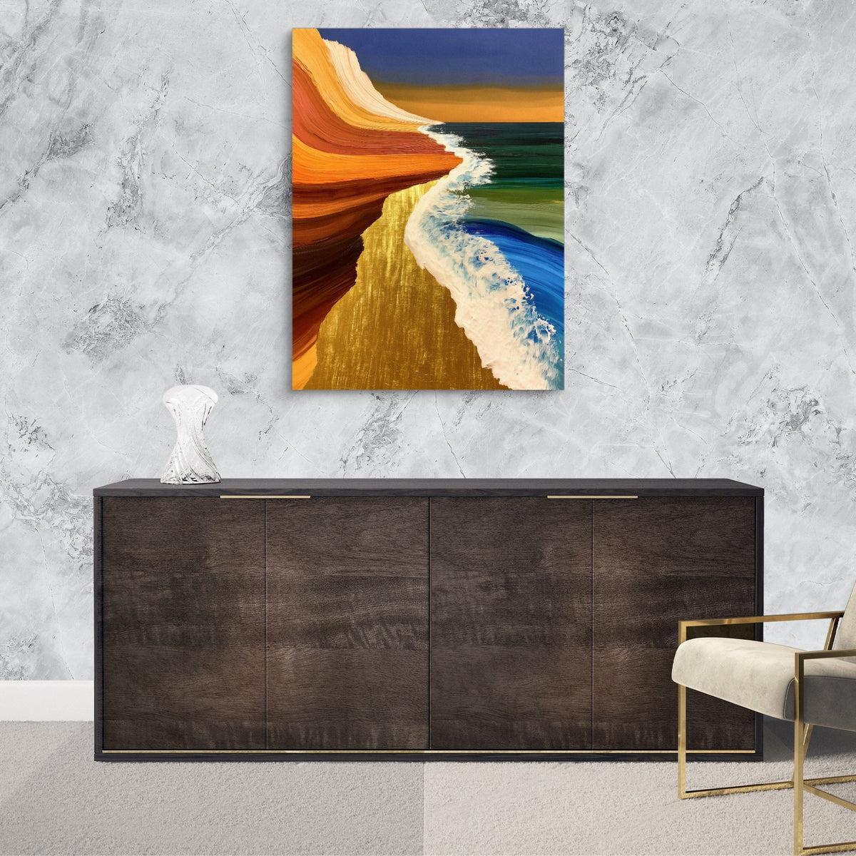 Coastal Brushstroke Flow — coastal brushstroke flow sq luxurious room granite wall 1port flush print