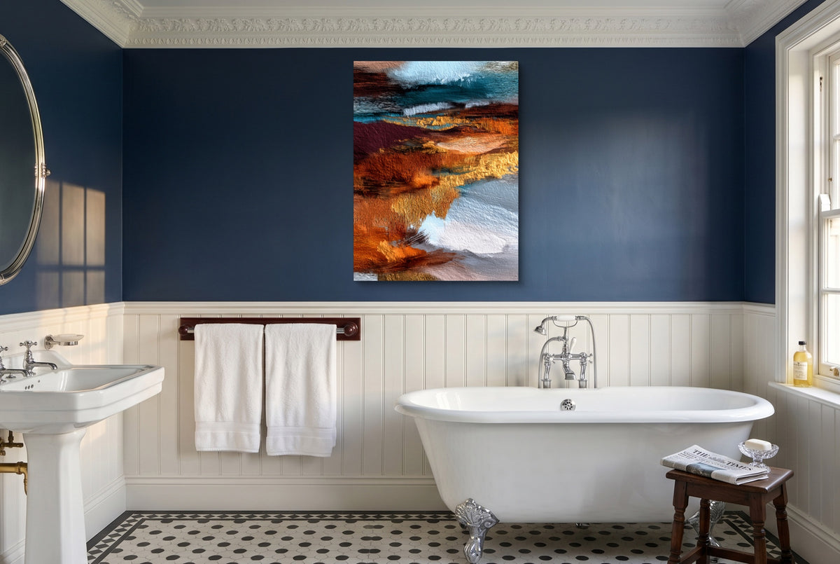 Coastal Tides Ink Wash — coastal tides ink wash small bathroom interior 2 1port flush print