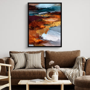 Coastal Tides Ink Wash — coastal tides ink wash sq brown couch 1port framed black