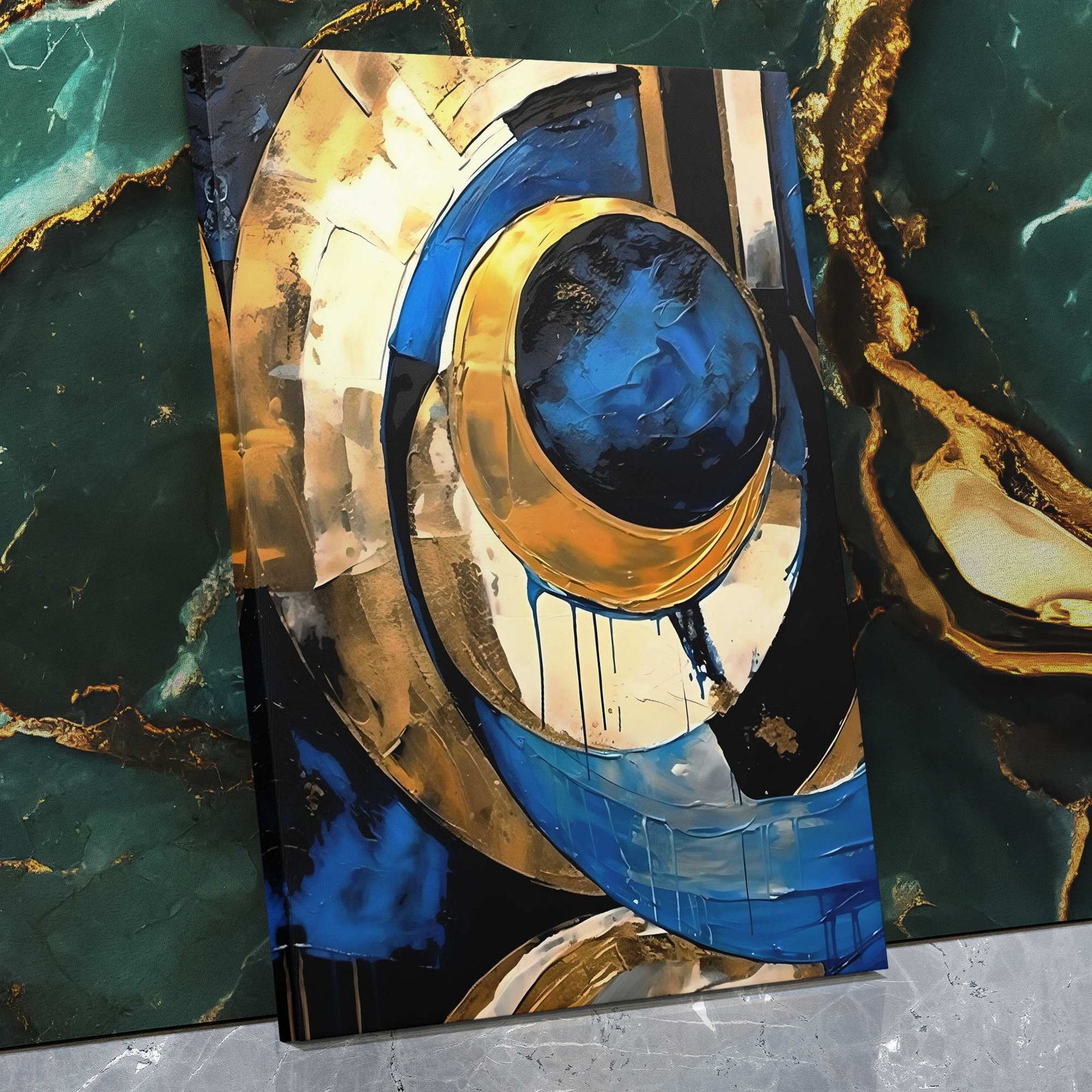 Cobalt Luxe - Black White Blue Canvas Wall Art