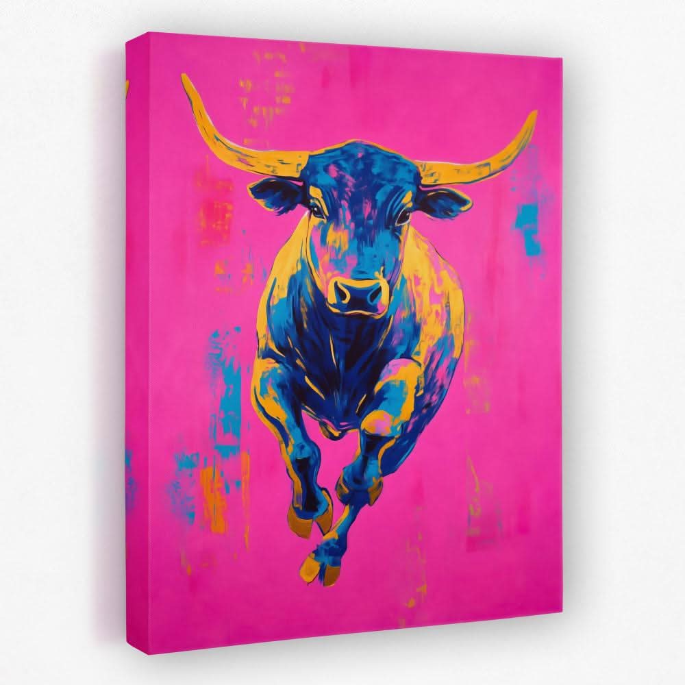Color Burst Bull - Bull Canvas Wall Art
