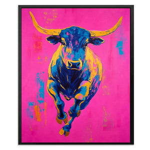 Color Burst Bull - Blue Canvas Wall Art