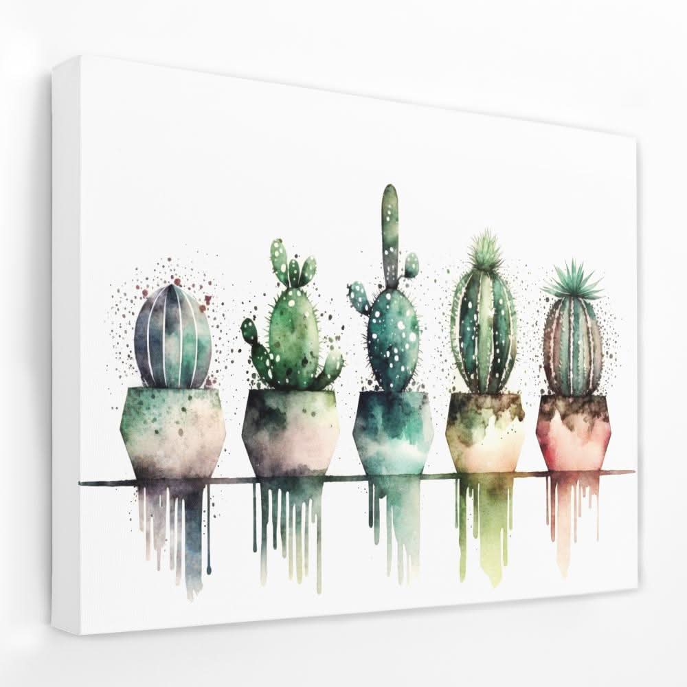 Colored Spots Cactus - Botanical Canvas Wall Art