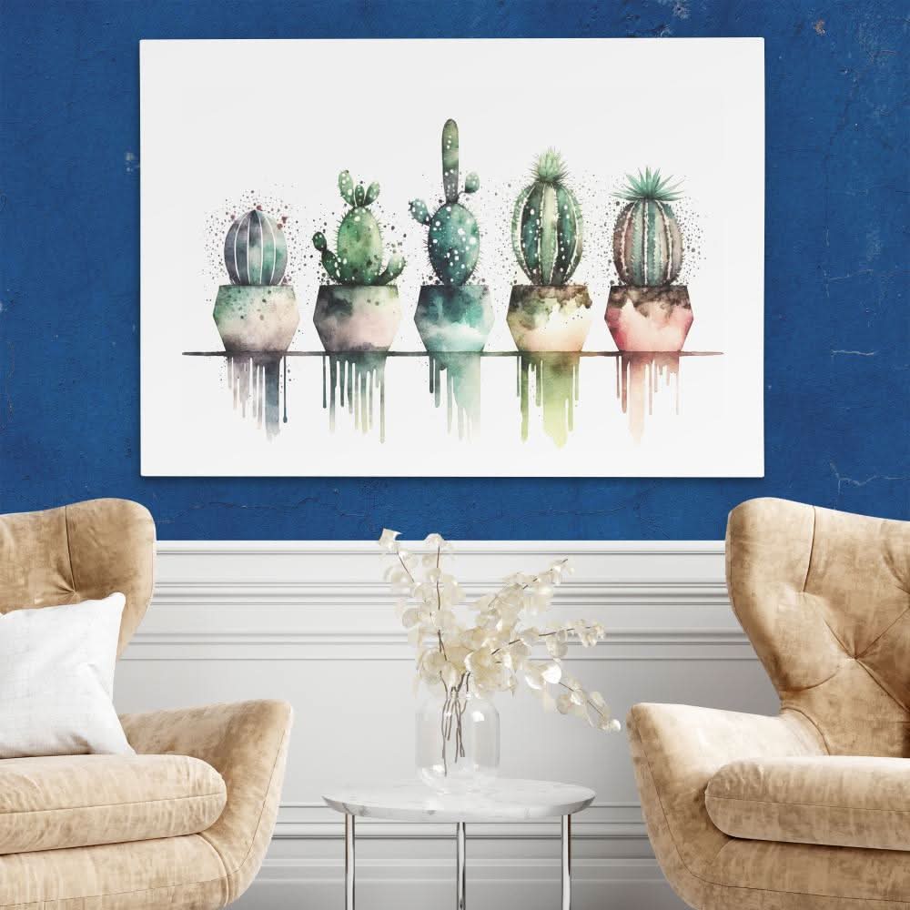 Colored Spots Cactus - Modern Canvas Wall Art
