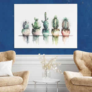 Colored Spots Cactus - Modern Canvas Wall Art