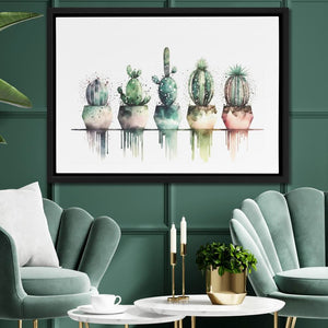 Colored Spots Cactus - Abstract Wall Art in Black Frame