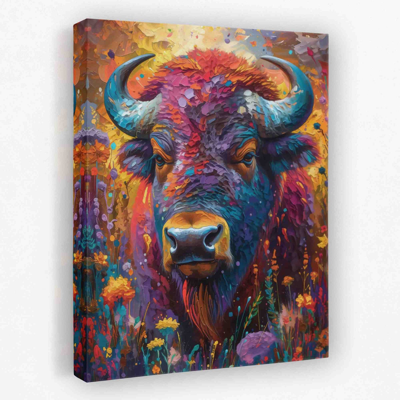 Colorful Buffalo - Animals Canvas Wall Art