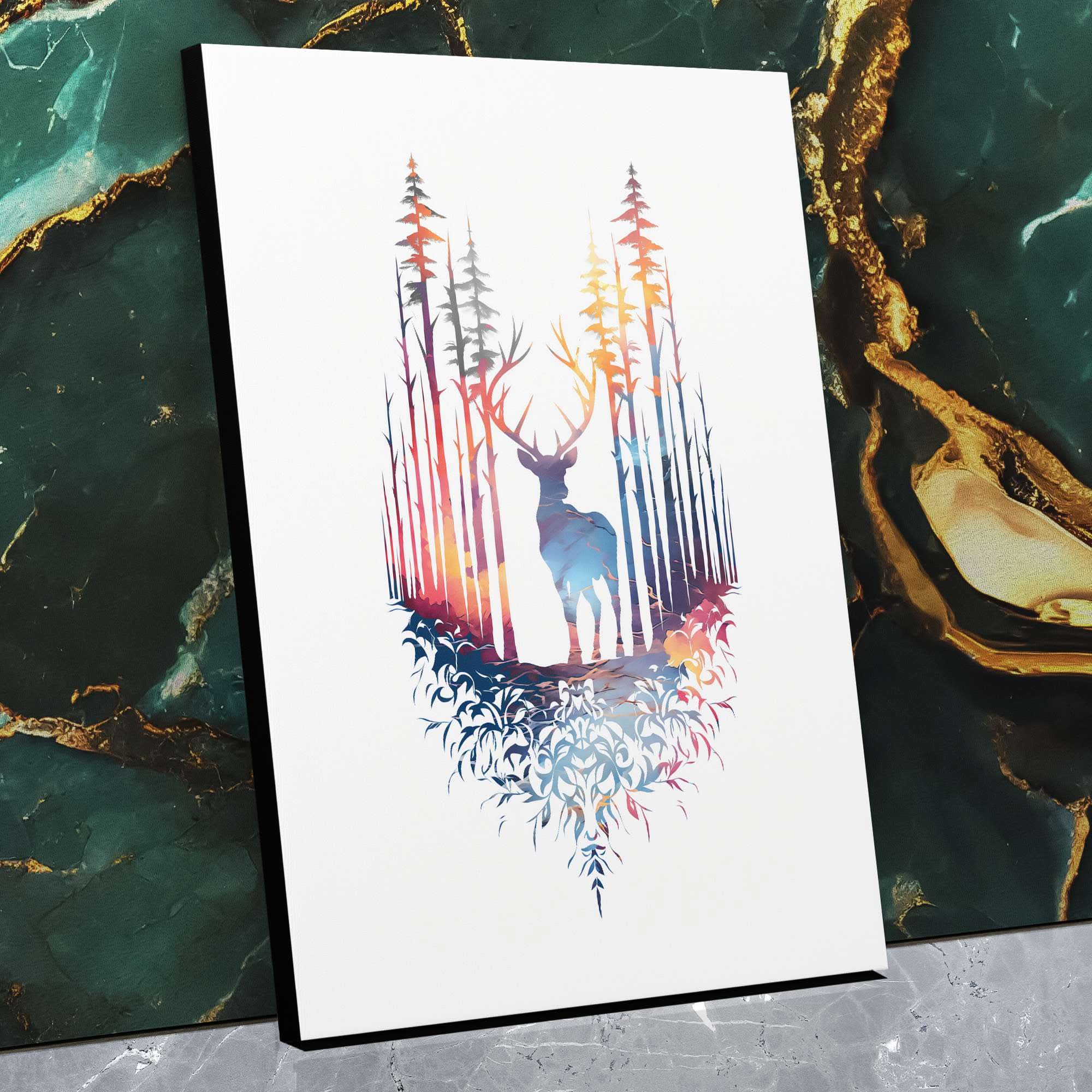 Handmade Stag Deer Forest Canvas Print – Orange Framed Wall Art, 100cm X 100cm, UK Made