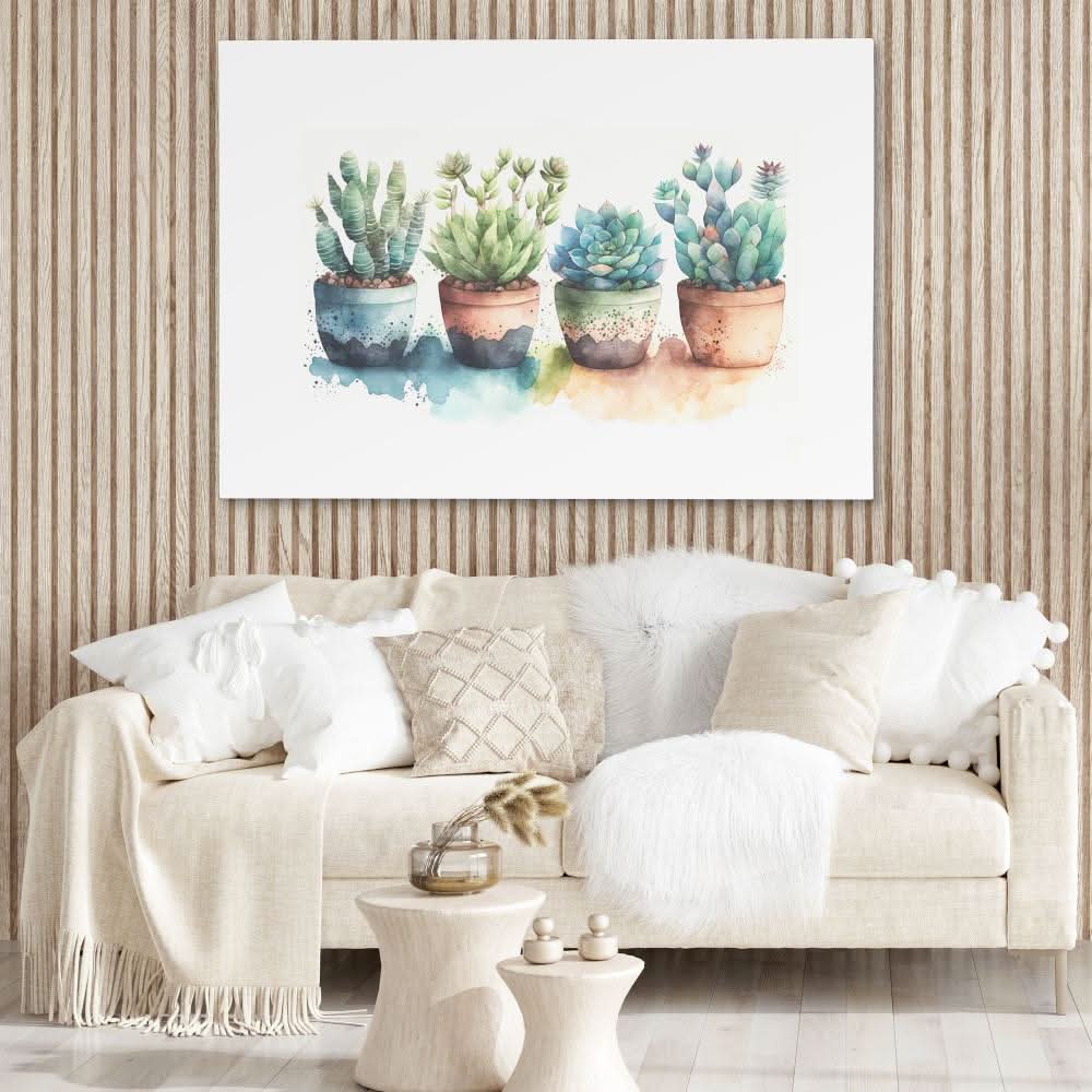 succulents for living room Colorful Succulents Watercolor Print 30x24 / Canvas Wrap ― 1.25" (No Frame)
