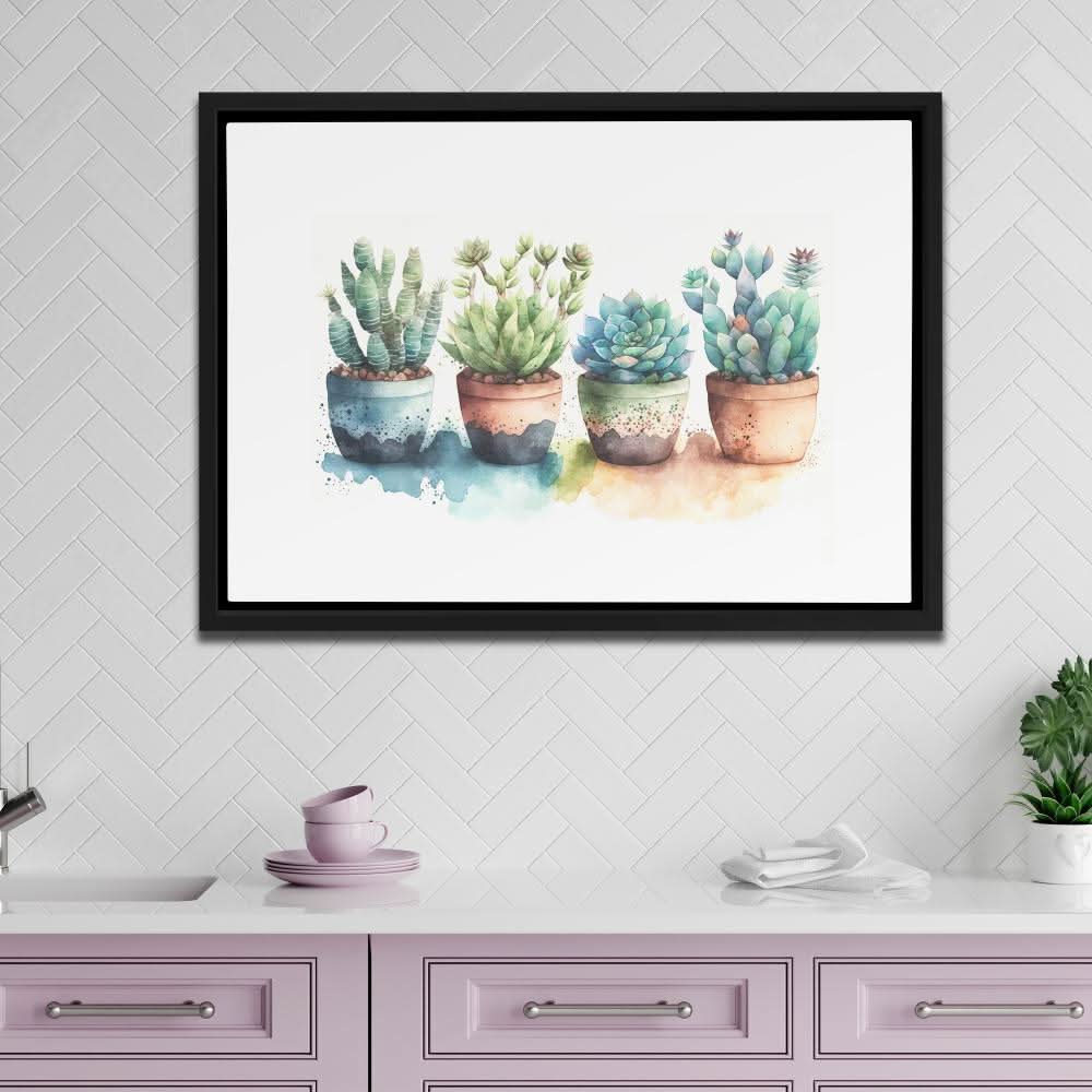 Colorful Succulents - Plants Wall Art in Black Frame