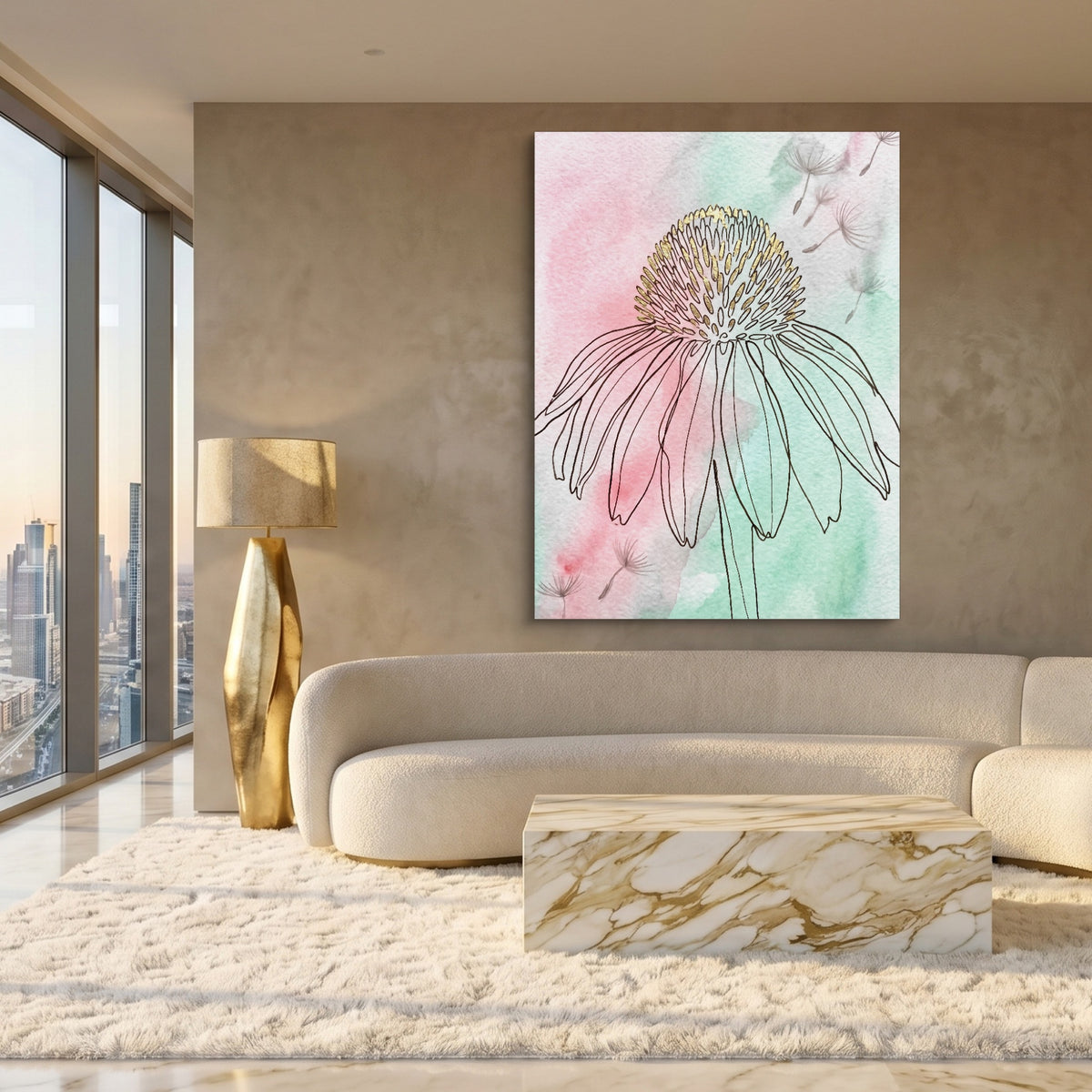 Coneflower Nodding Pale — coneflower nodding pale sq white gold lux 1port flush print