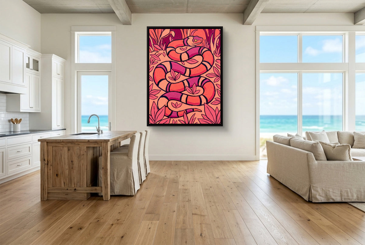 Coral Snake Swirl — coral snake swirl living room with ocean view 2 1port framed black