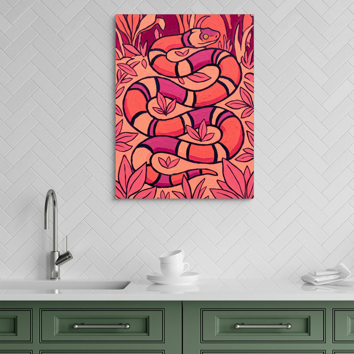 Coral Snake Swirl — coral snake swirl sq green kitchen 1port flush print