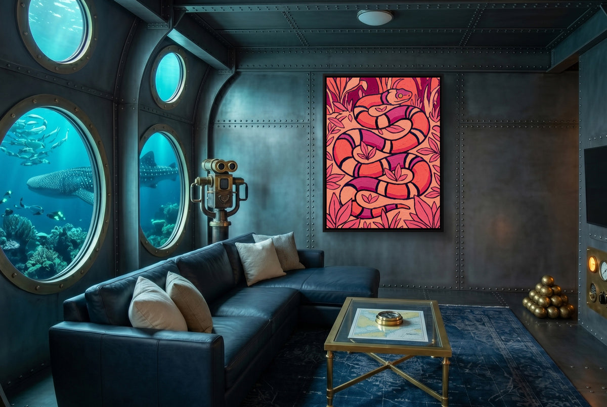 Coral Snake Swirl — coral snake swirl underwater themed living room 1port framed black