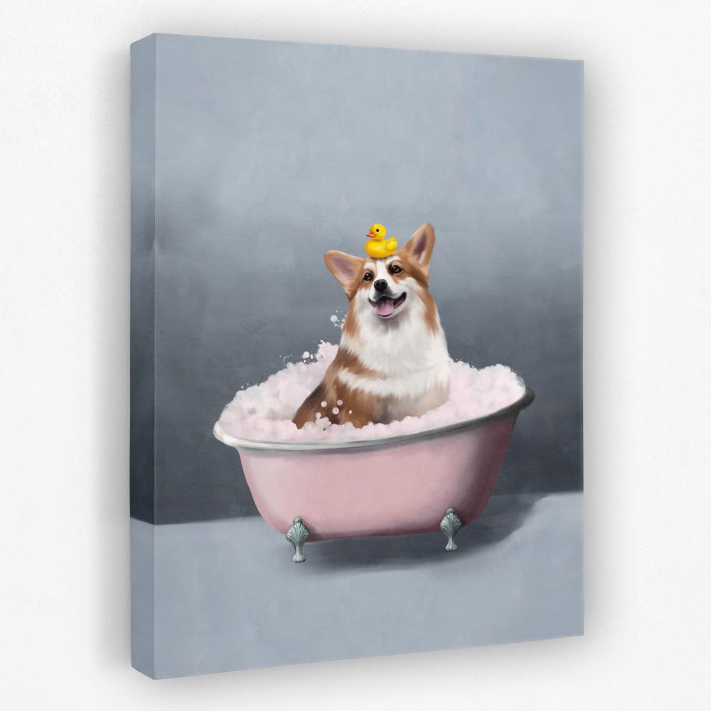 Corgi In The Bath - Luxury Wall Art