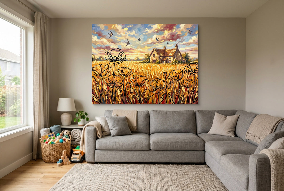 Cornfield Poppies — cornfield poppies living room with sectional sofa 1land flush print