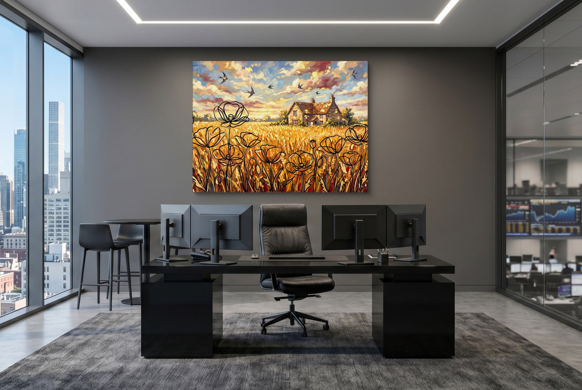Cornfield Poppies — cornfield poppies office desk with monitors 1land flush print